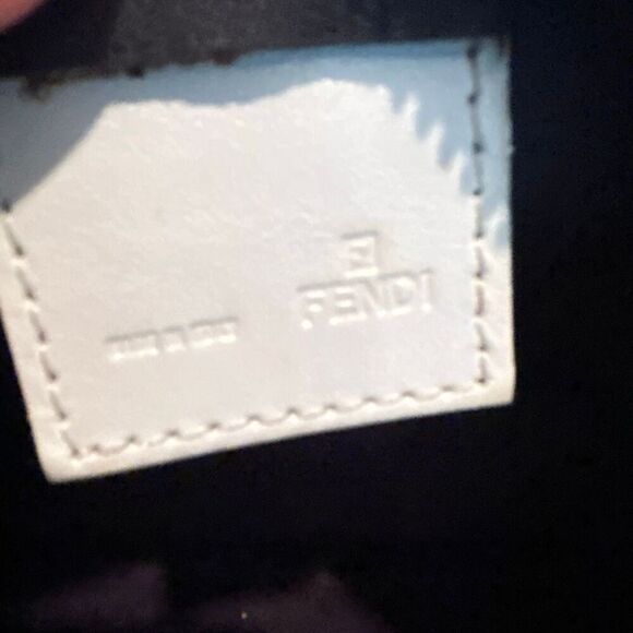 Fendi Zucchino Mini Bag Navy White FF Logo Slouchy Baguette Shoulder Purse - Picture 8 of 15